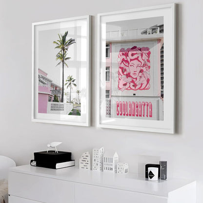 Pink Hotel Palms and Coolangatta Art Print - Modern Tropical Decor for Home