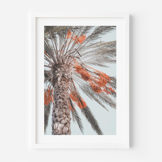 Vibrant Palm Tree Oil Painting with Orange Blossoms, Coastal Home Décor Art