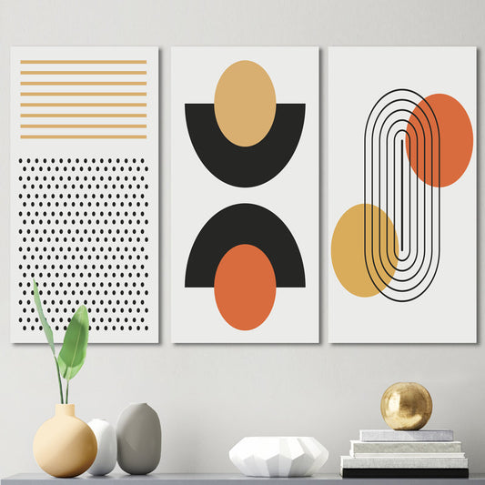 Vintage Retro Oil Painting Set in Mid-Century Modern Geometric Designs