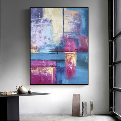 Abstract Oil Painting in Vibrant Crimson and Violet Tones for Modern Home Decor