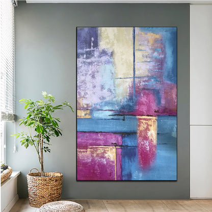 Abstract Oil Painting in Vibrant Crimson and Violet Tones for Modern Home Decor