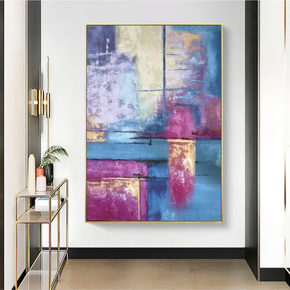 Abstract Oil Painting in Vibrant Crimson and Violet Tones for Modern Home Decor