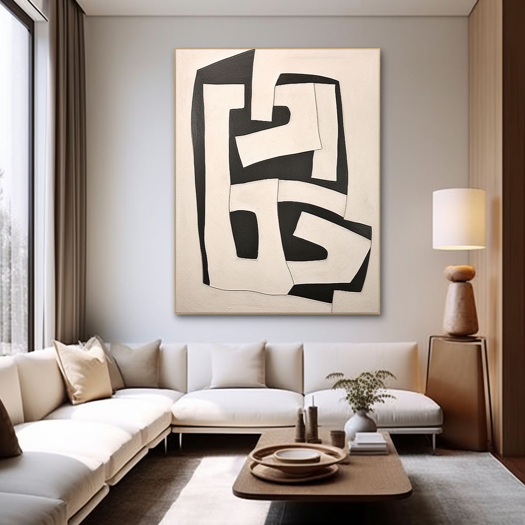 Minimalist Beige and Brown Abstract Oil Painting for Modern Home Décor