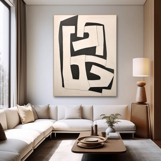 Minimalist Beige and Brown Abstract Oil Painting for Modern Home Décor