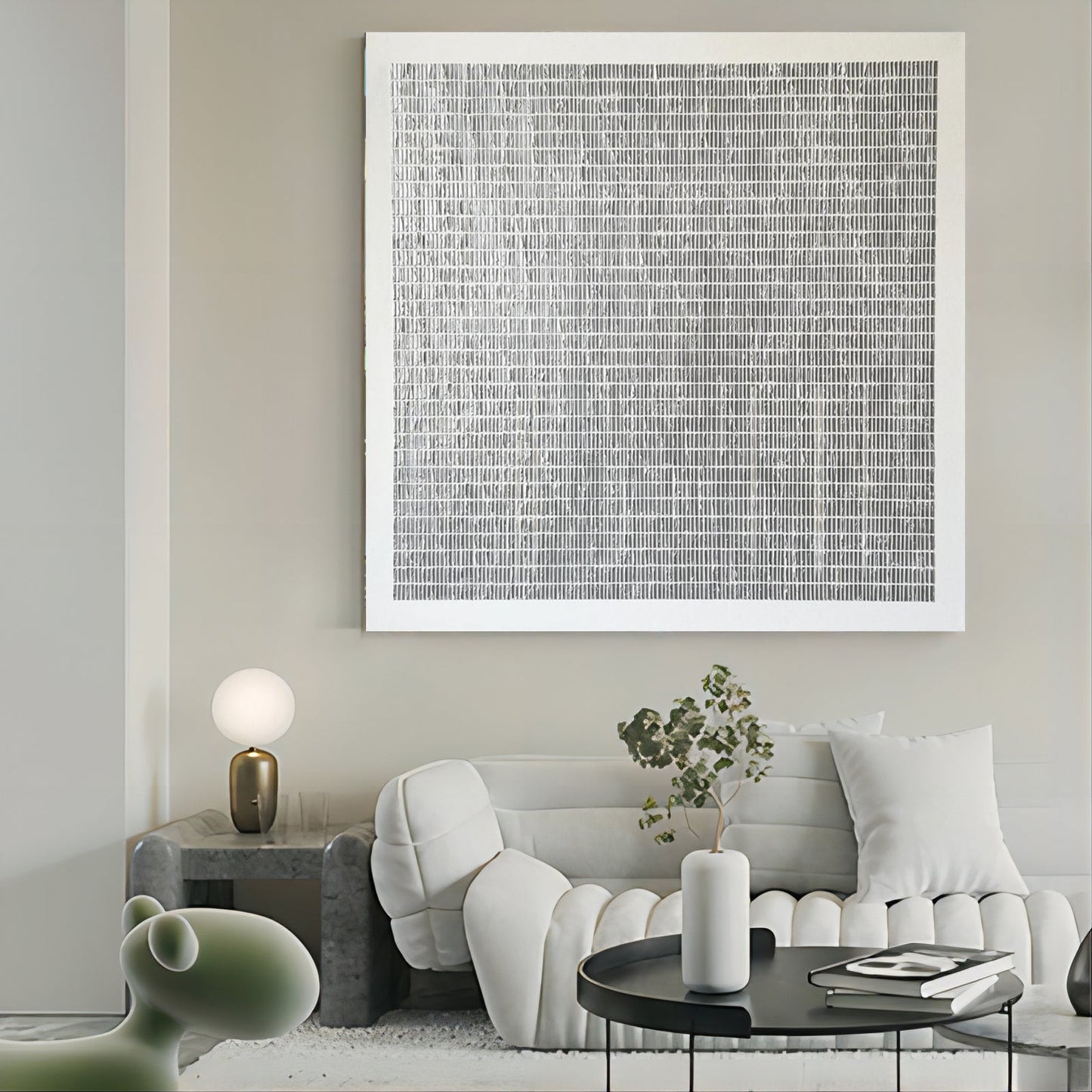 Textured Minimalist Grid Oil Painting for Modern Home Decor