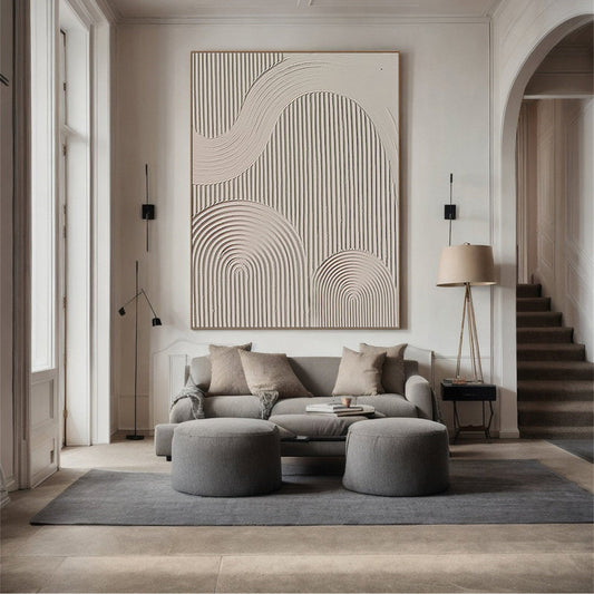 Minimalist Geometric Textured Canvas Art - Neutral Tones for Elegant Home Decor