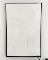 Abstract White Textured Oil Painting in Elegant Black Frame