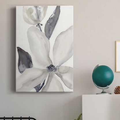 Serene Floral Oil Painting - Elegant Daybreak Bloom in Soft Gray and White Tones