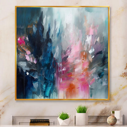 Vibrant Blue and Pink Abstract Oil Painting for Modern Home Decor