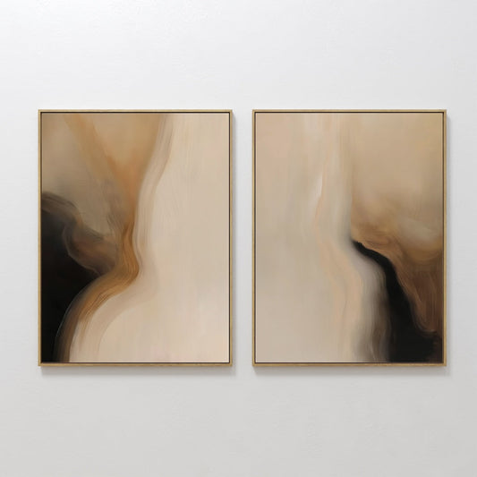 Serene Desert Landscape Oil Painting Pair in Warm Earth Tones for Modern Decor