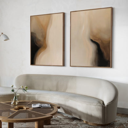 Serene Desert Landscape Oil Painting Pair in Warm Earth Tones for Modern Decor