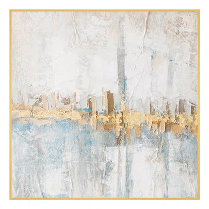 Elegant Abstract Oil Painting with Gold and Blue Accents for Modern Decor