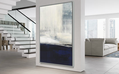 Serene Abstract Oil Painting in Tranquil Shades of Blue and Soft White