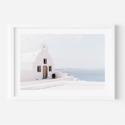 Serene Seascape: Captivating White Church with Ocean View Oil Painting