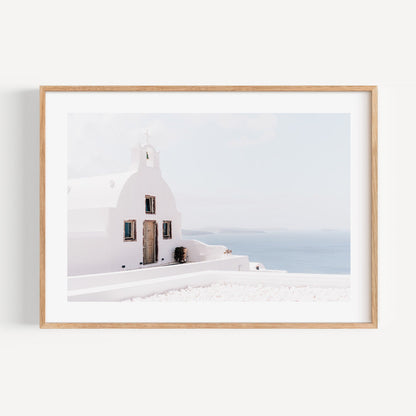 Serene Seascape: Captivating White Church with Ocean View Oil Painting