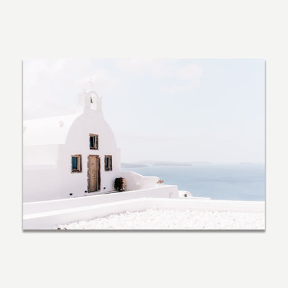 Serene Seascape: Captivating White Church with Ocean View Oil Painting