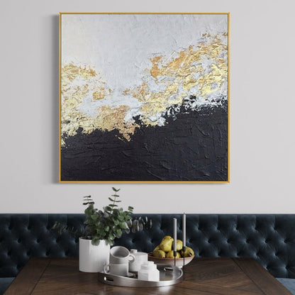 Majestic Black and Gold Dragon Landscape Oil Painting for Elegant Home Decor