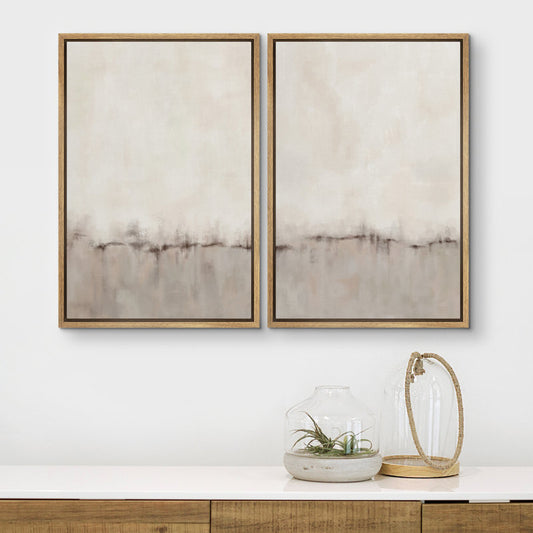 Neutral Abstract Landscape Diptych Framed Canvas Art for Modern Home Decor