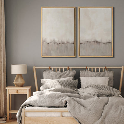 Neutral Abstract Landscape Diptych Framed Canvas Art for Modern Home Decor