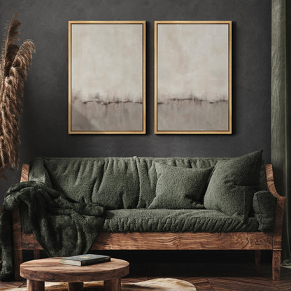 Neutral Abstract Landscape Diptych Framed Canvas Art for Modern Home Decor