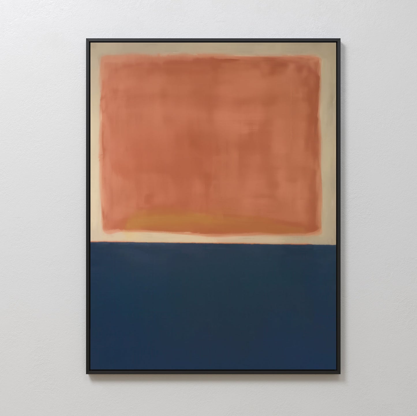 Abstract Oil Painting of Dusk in Warm Coral and Deep Blue Tones