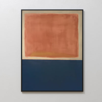 Abstract Oil Painting of Dusk in Warm Coral and Deep Blue Tones