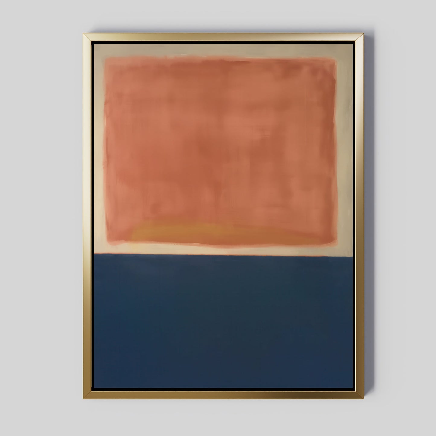 Abstract Oil Painting of Dusk in Warm Coral and Deep Blue Tones