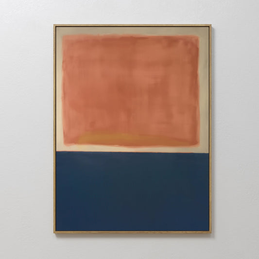 Abstract Oil Painting of Dusk in Warm Coral and Deep Blue Tones