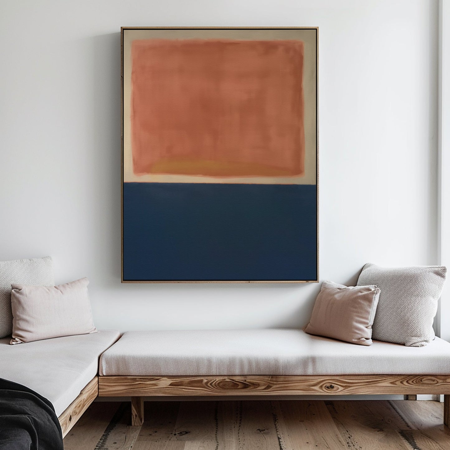 Abstract Oil Painting of Dusk in Warm Coral and Deep Blue Tones