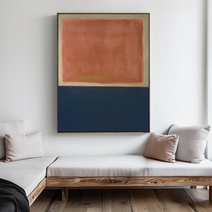 Abstract Oil Painting of Dusk in Warm Coral and Deep Blue Tones