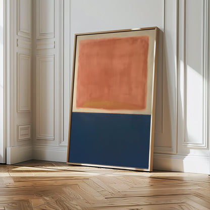Abstract Oil Painting of Dusk in Warm Coral and Deep Blue Tones