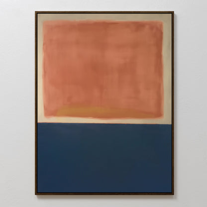 Abstract Oil Painting of Dusk in Warm Coral and Deep Blue Tones