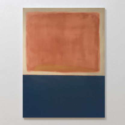 Abstract Oil Painting of Dusk in Warm Coral and Deep Blue Tones