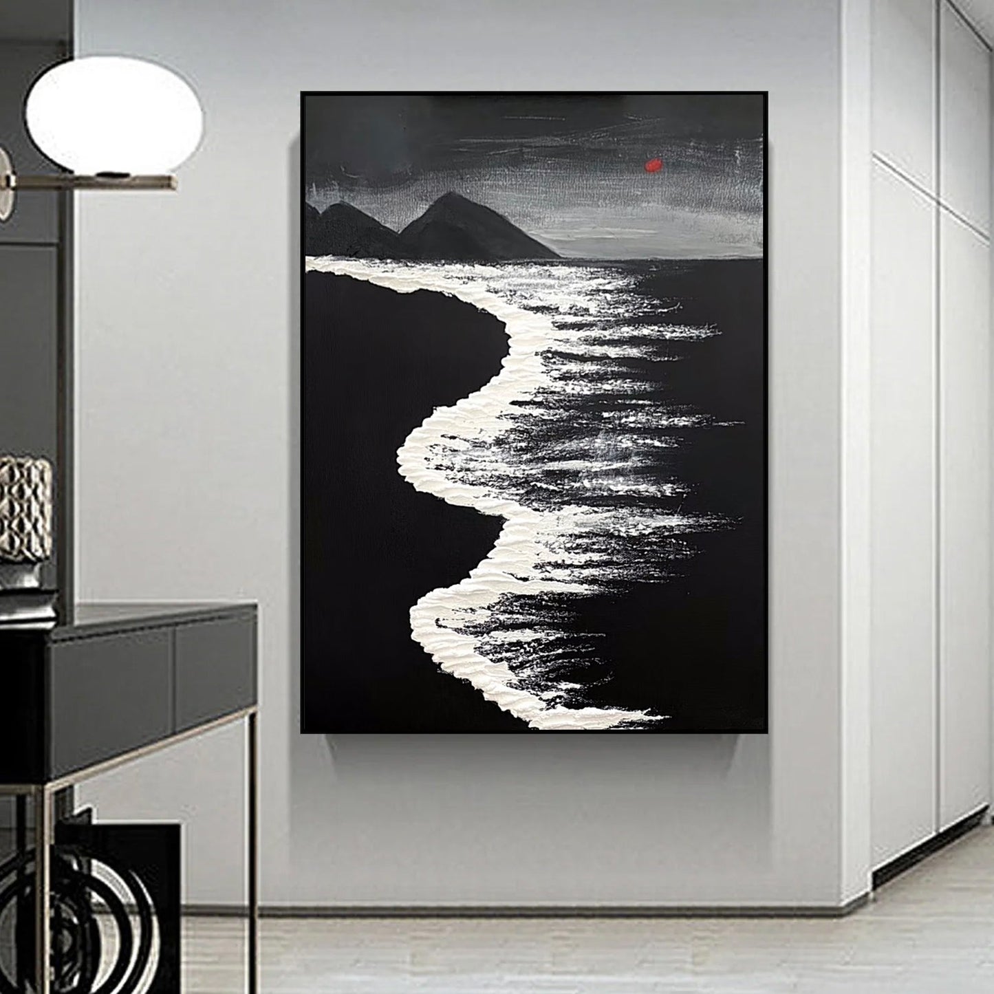 Serene Minimalist Ocean Waves Oil Painting for Modern Home Decor