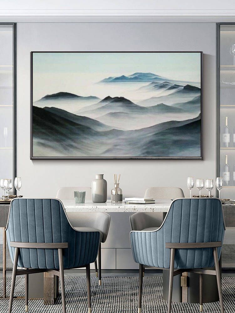 Misty Mountain Landscape Oil Painting for Serene Home Decor