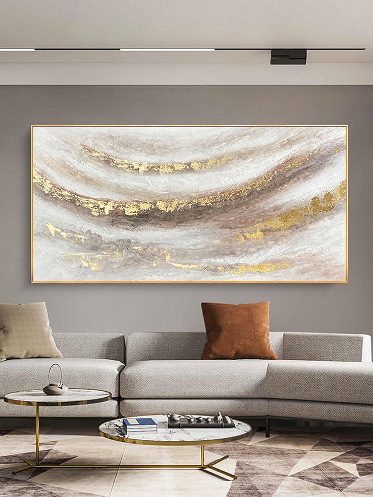 White Granite Marble Gold Accent Abstract Oil Painting