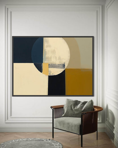 Modern Vintage Geometric Oil Painting for Contemporary Home Decor