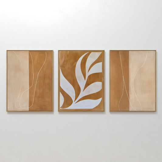 Rustic Charm Triptych - Contemporary Earthy Tones Oil Paintings for Modern Homes