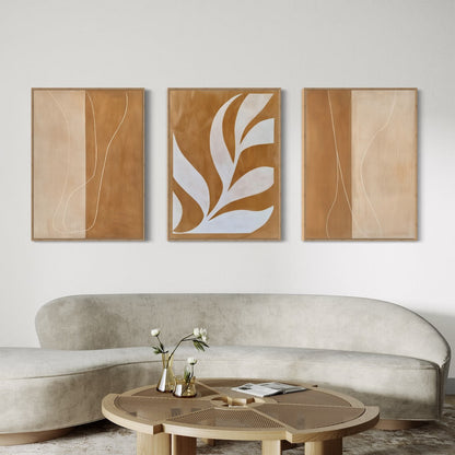 Rustic Charm Triptych - Contemporary Earthy Tones Oil Paintings for Modern Homes