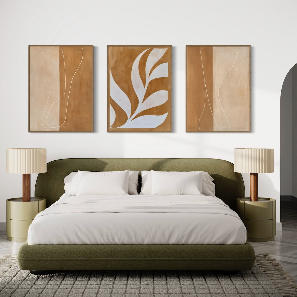 Rustic Charm Triptych - Contemporary Earthy Tones Oil Paintings for Modern Homes