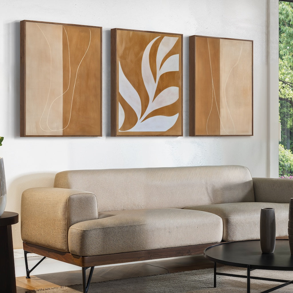 Rustic Charm Triptych - Contemporary Earthy Tones Oil Paintings for Modern Homes