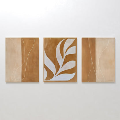 Rustic Charm Triptych - Contemporary Earthy Tones Oil Paintings for Modern Homes