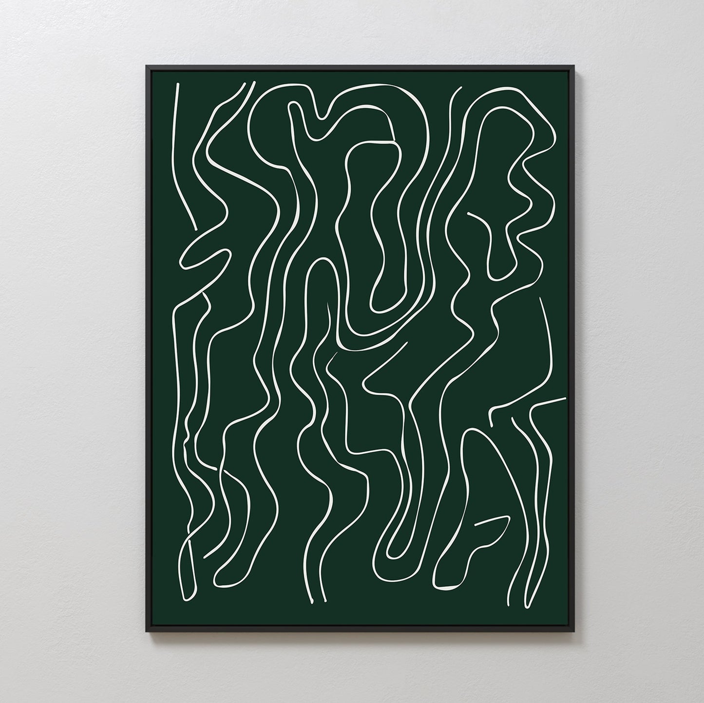 Abstract Emerald Green Canvas Art with Flowing White Lines for Modern Decor