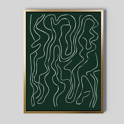 Abstract Emerald Green Canvas Art with Flowing White Lines for Modern Decor