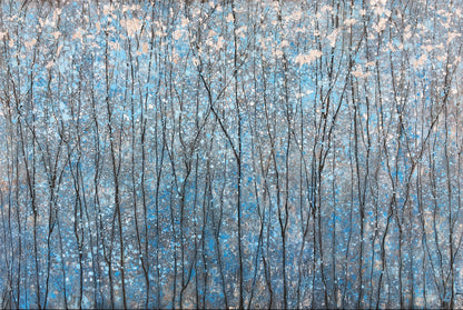 Tranquil Blue Forest: Calming Oil Painting for Modern Home Décor