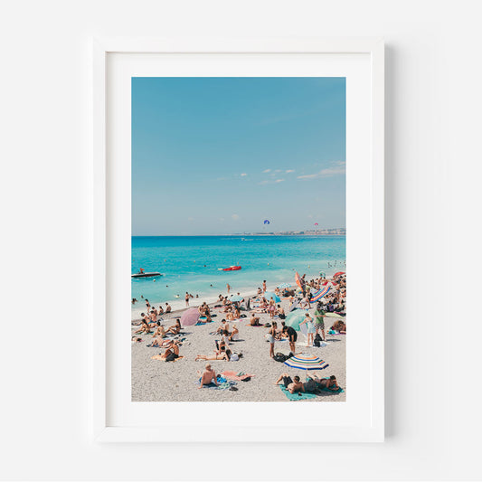 Tropical Beach Day: Vibrant Oil Painting of Sunbathers and Crystal Blue Waters