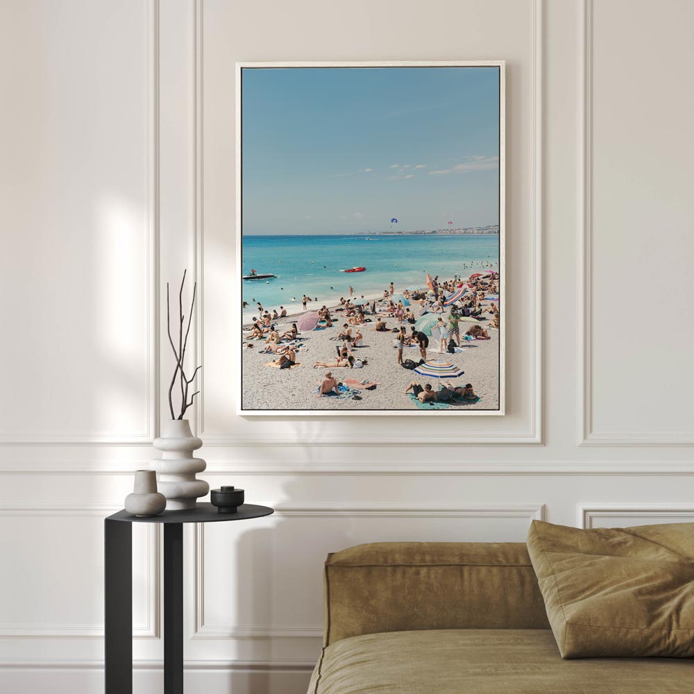 Tropical Beach Day: Vibrant Oil Painting of Sunbathers and Crystal Blue Waters