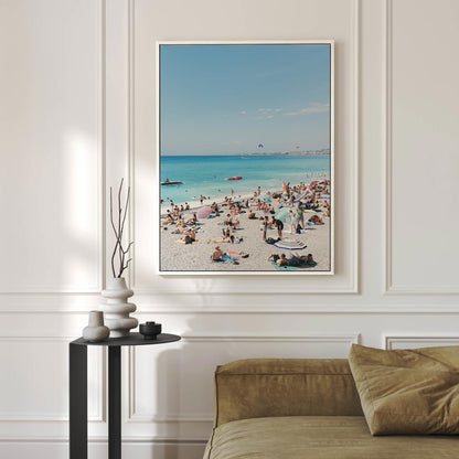Tropical Beach Day: Vibrant Oil Painting of Sunbathers and Crystal Blue Waters