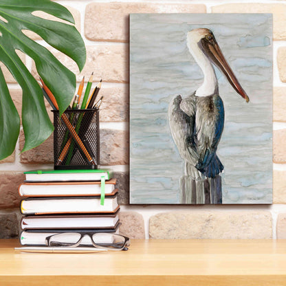 Elegant Oil Painting of a Brown Pelican in Coastal Serenity