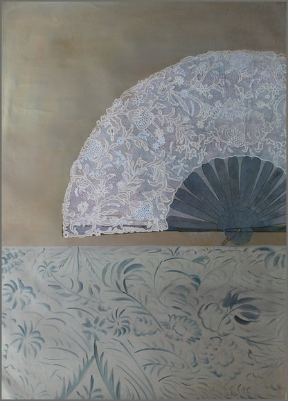 Elegant Lace Fan Oil Painting for Stylish Home Décor and Art Collectors